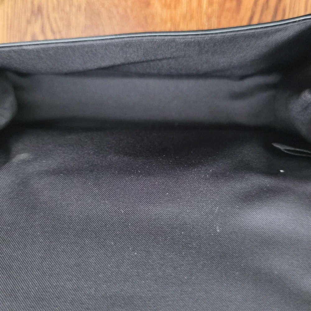 Black Patent Faux Leather Clutch Bag Gold Tone Metal Bar Trim Evening Handbag